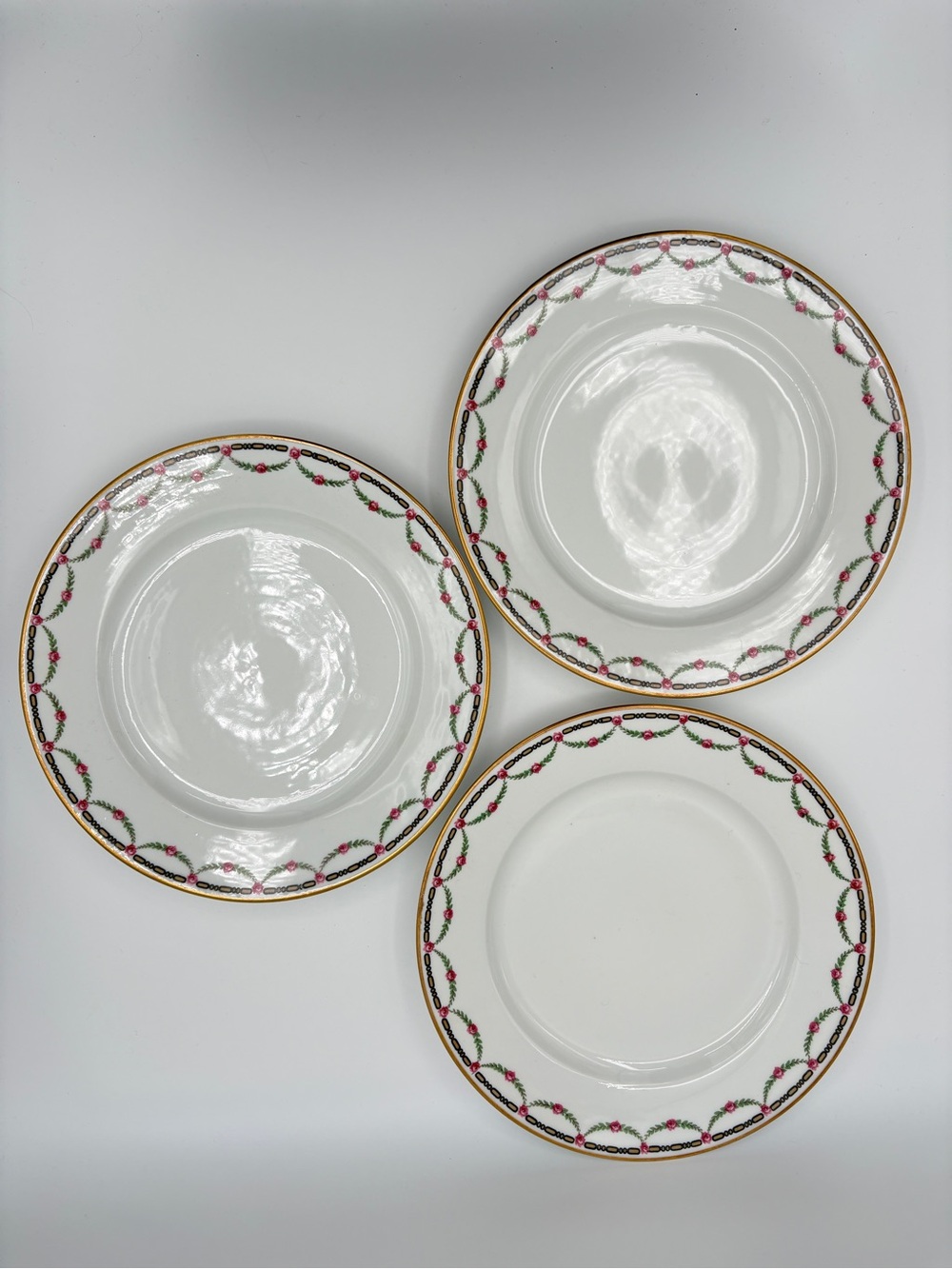Three TV Limoges France Pink Rose Pattern 8 1/2 inches Plates